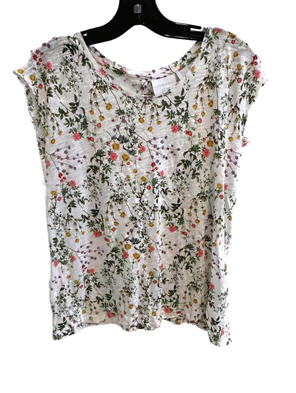 Cynthia Rowley Women's Floral Linen Blend Back Button Down Short Sleeve Shirt- M